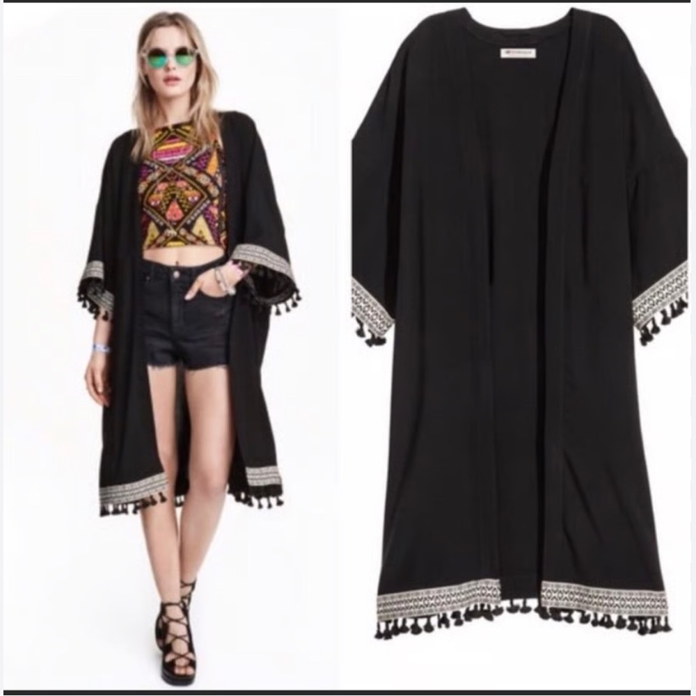 Black Kimono with Tassel Trim HM Coachella